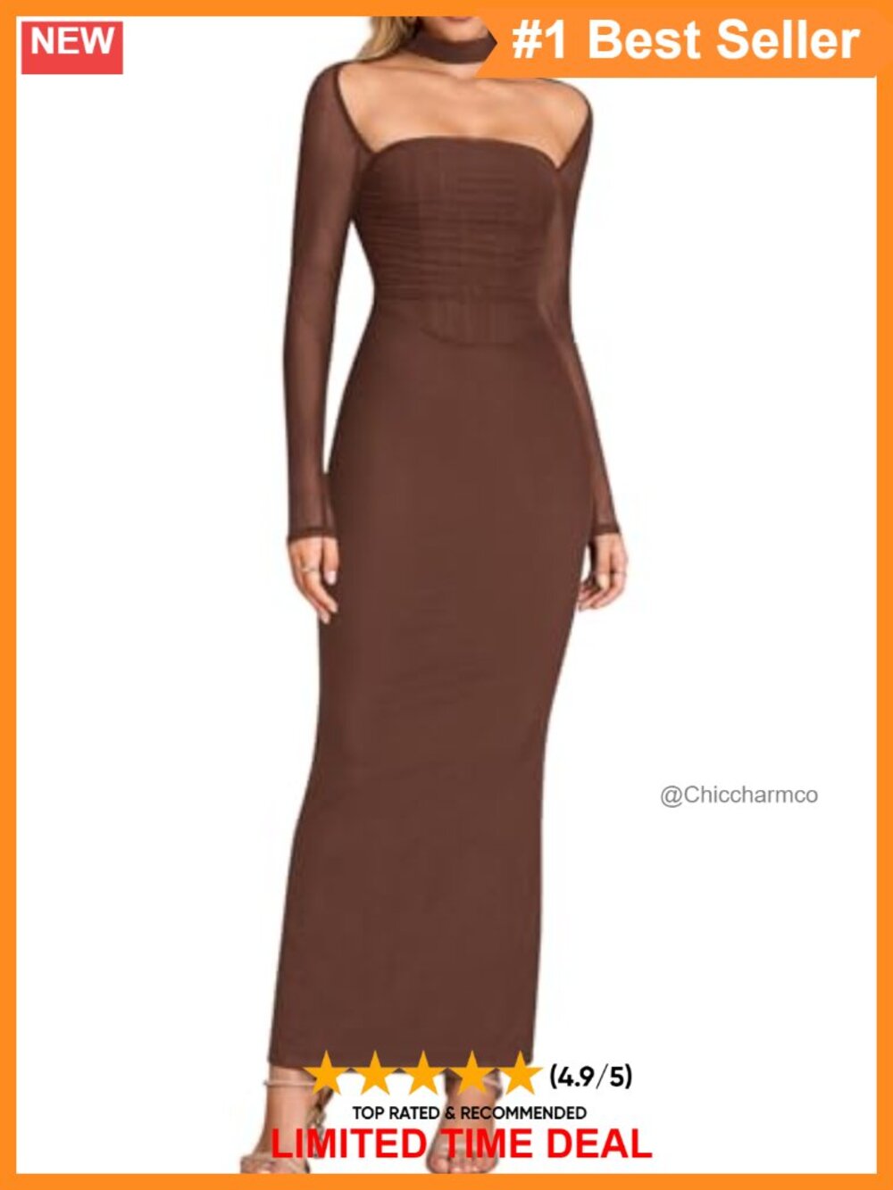 Long Sleeve Corset Halter Bodycon Maxi Dress Wedding Guest